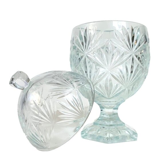 Luminarc USA Holiday Magic Crystal Candy Dish Octagon Pedestal Lid Trinket VTG - Picture 3 of 16